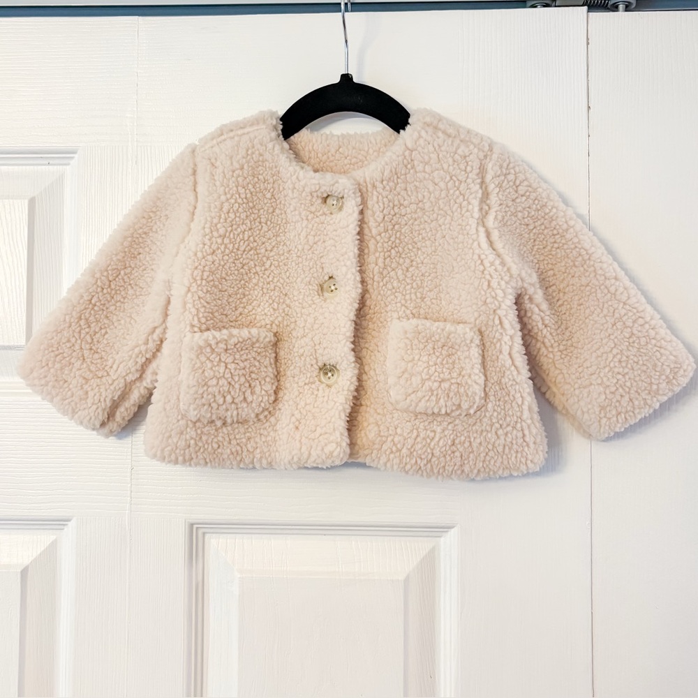Hanna Andersson Cream Baby Faux Shearling Jacket 3-6m